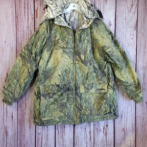 Cabela's Large Camo Hunting Jacket Vintage Y2K Mens Inside-Out Mossy Brush